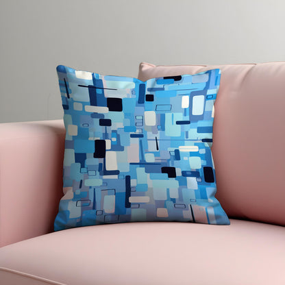 Blue Abstract Geometric Throw Pillow Cover, Modern Cushion Case