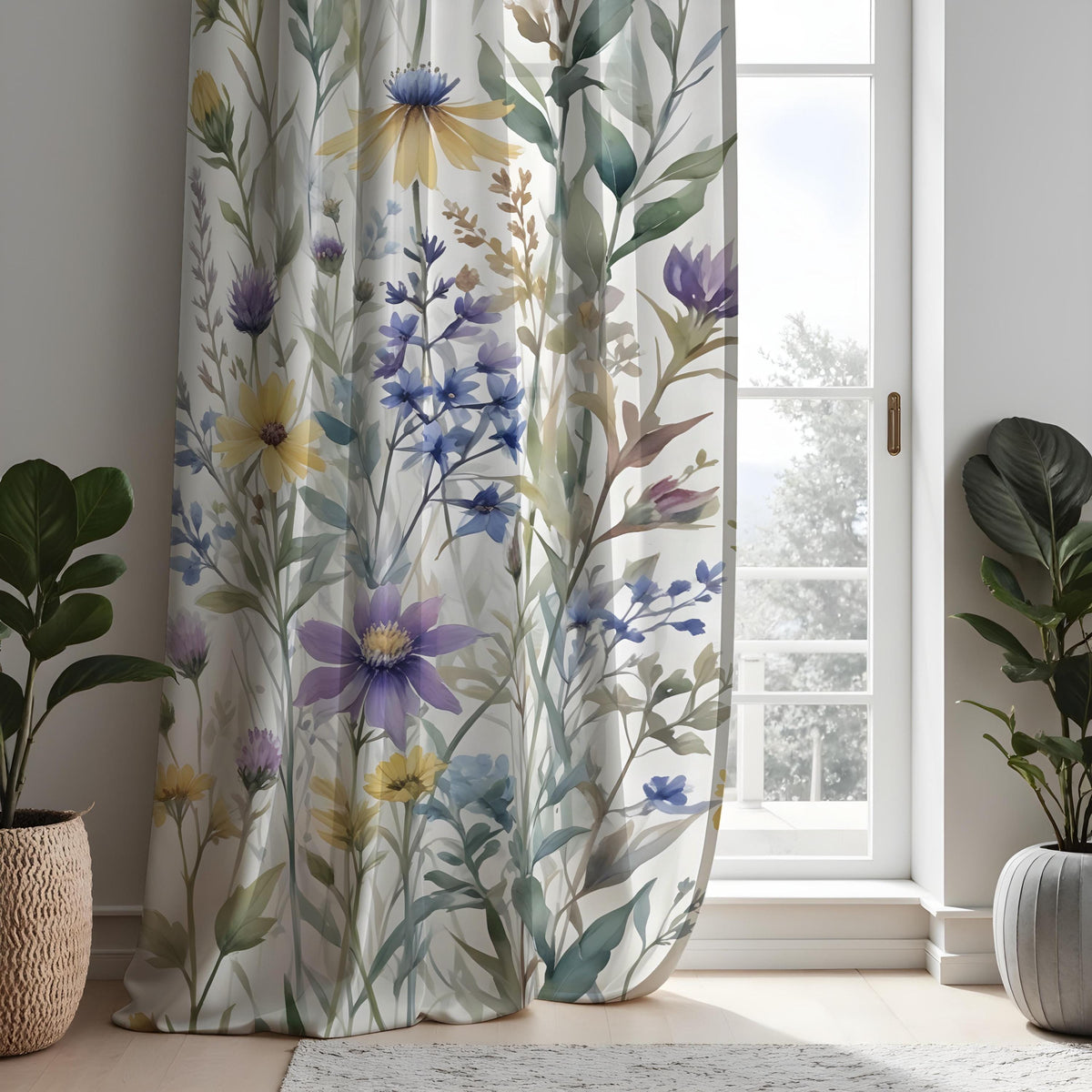 Pastel Floral Curtains, Soft Botanical Print Window Drapes
