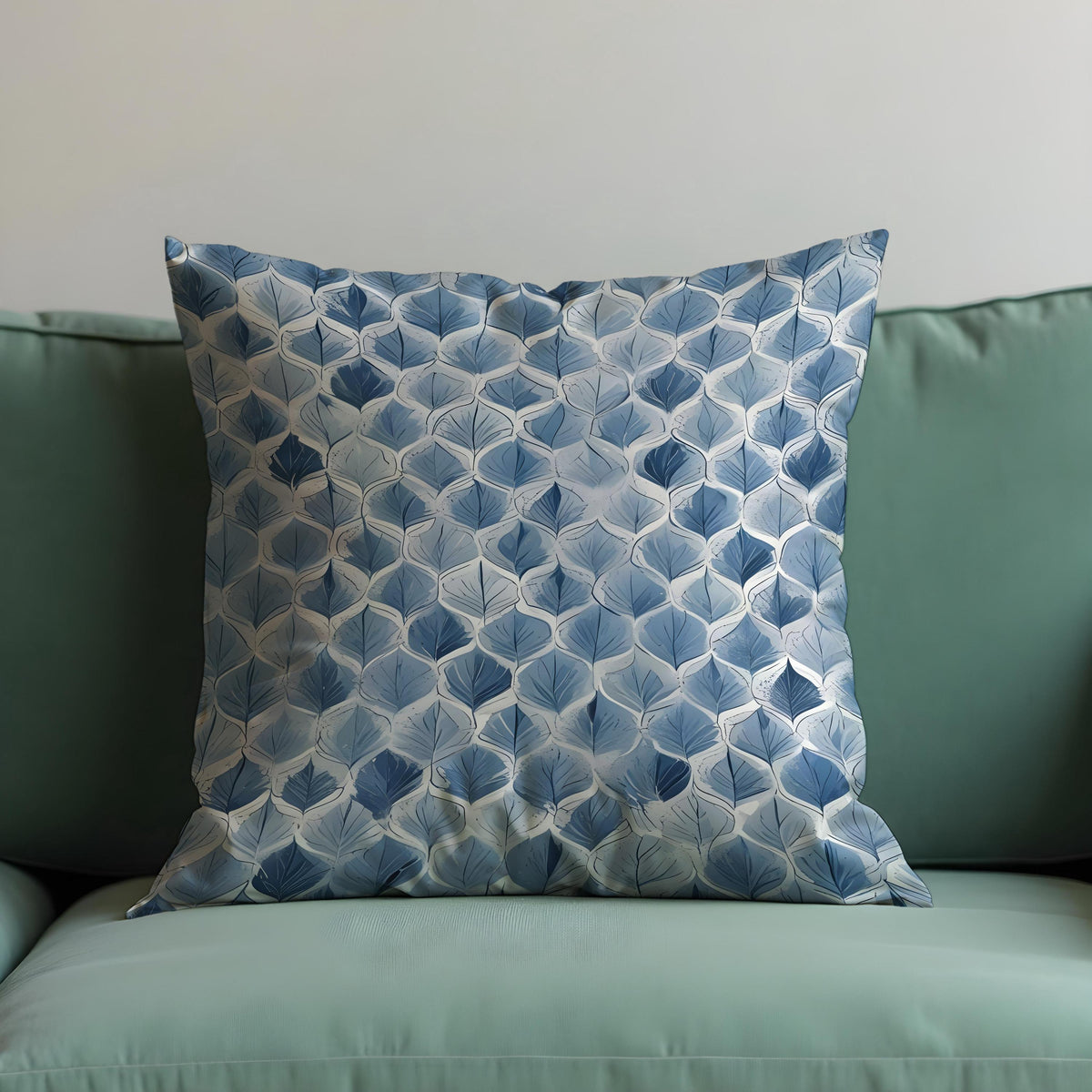 Blue Leaf Cushion Cover, Navy Botanical Throw Pillow Case