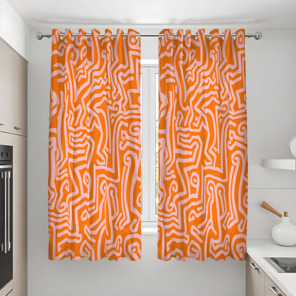 Orange Line Art Curtains, Abstract Geometric Window Drapes