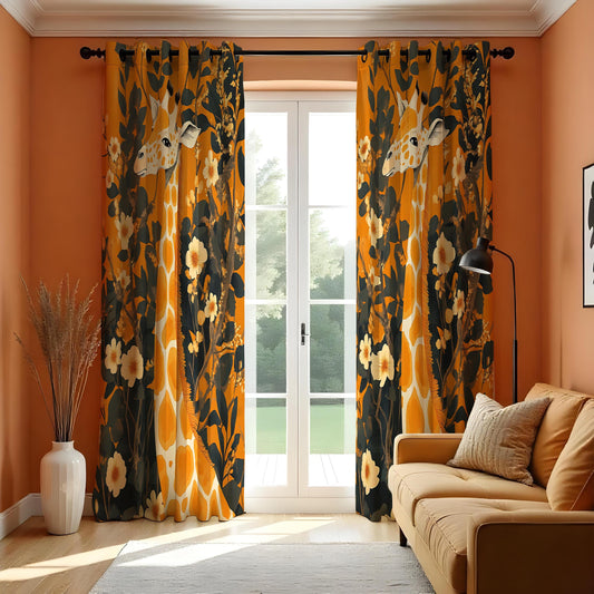 Safari Giraffe Curtains, Tropical Jungle Floral Drapes