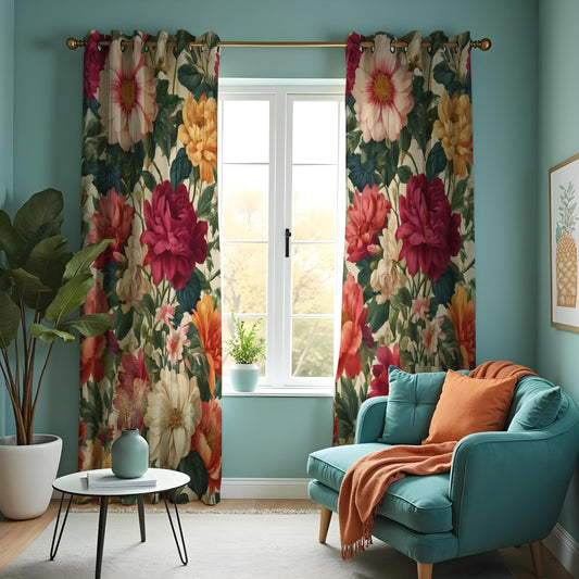 Dark Floral Curtains, Large Bloom Classic Botanical Drapes