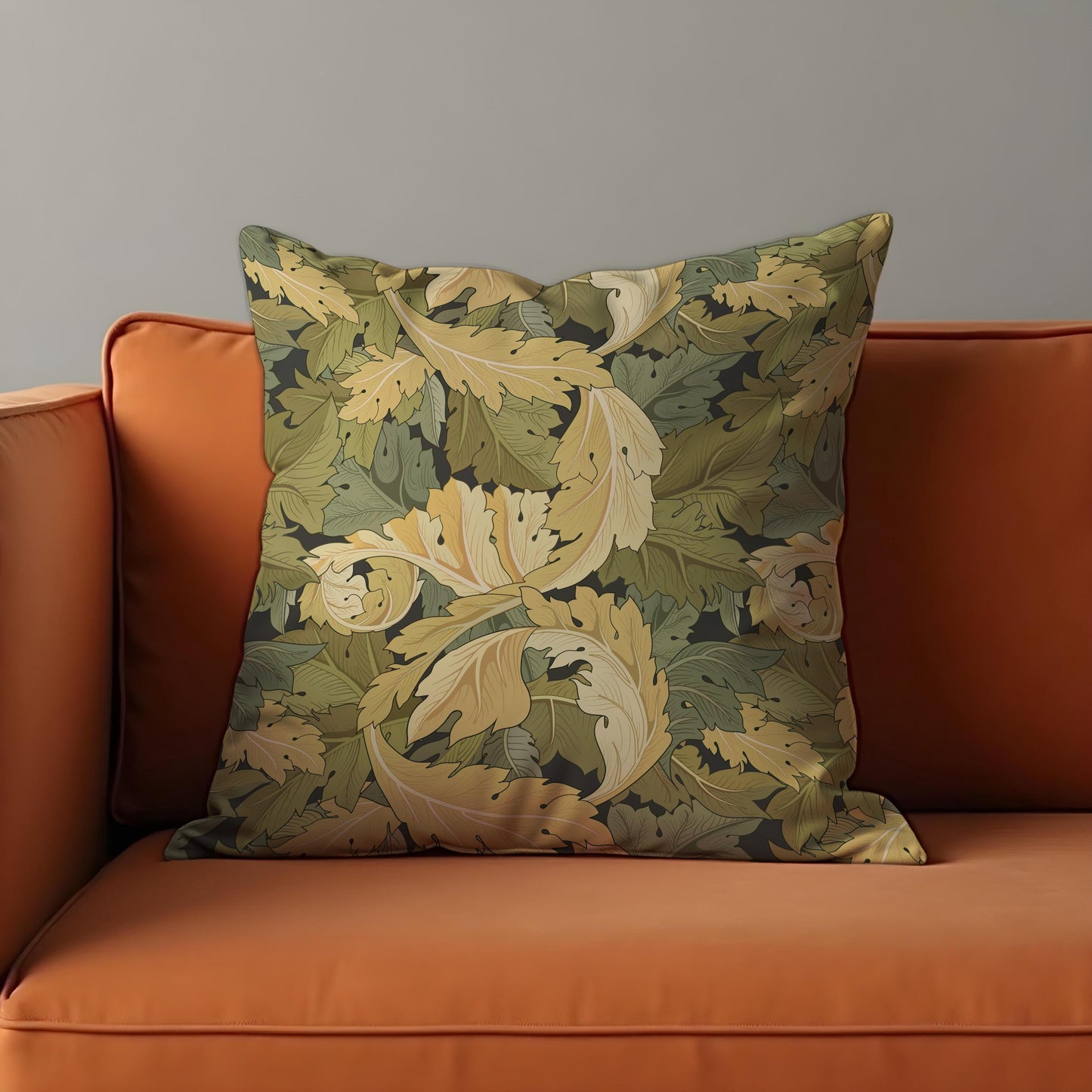 Mustard Leaf  Cushion Cover, Autumn Botanical Scroll Pillow Cover