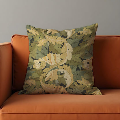 Mustard Leaf  Cushion Cover, Autumn Botanical Scroll Pillow Cover
