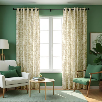 Beige Cream Damask Curtains, Classic Neutral Window Drapes