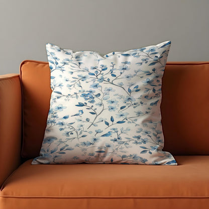 Blue Bird Floral Cushion Cover, Botanical Pillow Case