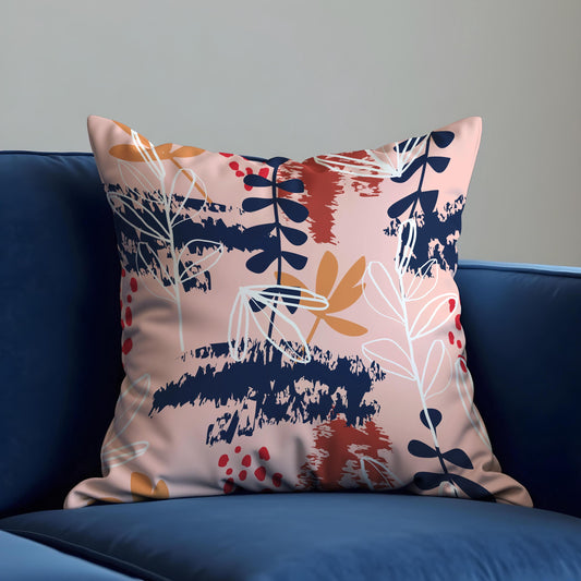 Modern Abstract Botanical Cushion Cover, Navy & Blush Throw Pillow Cover