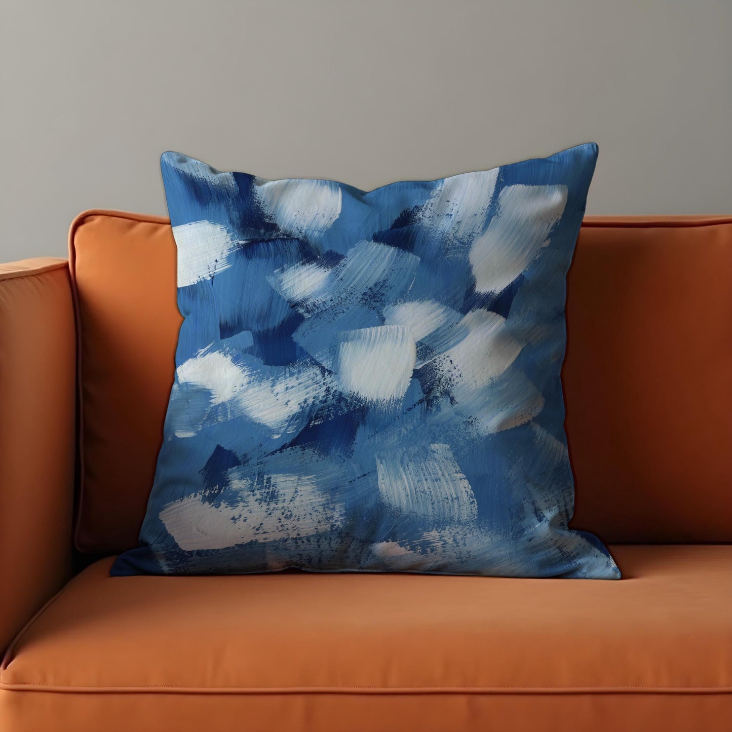 Bold Blue Brushstroke Cushion Cover, Abstract Painterly Throw Pillow Case