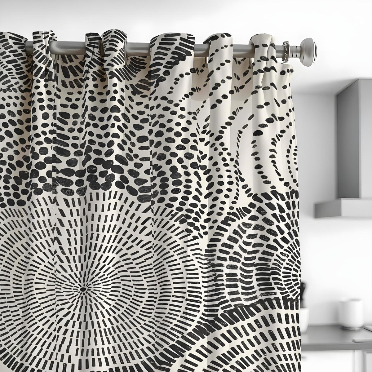 Black and White Circle Curtains, Monochrome Abstract Drapes