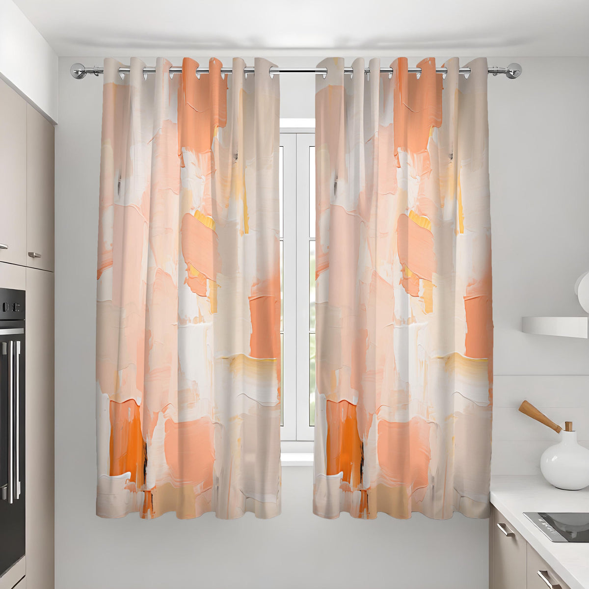 Orange Peach Terracotta Abstract Curtains, Modern Art Drapes