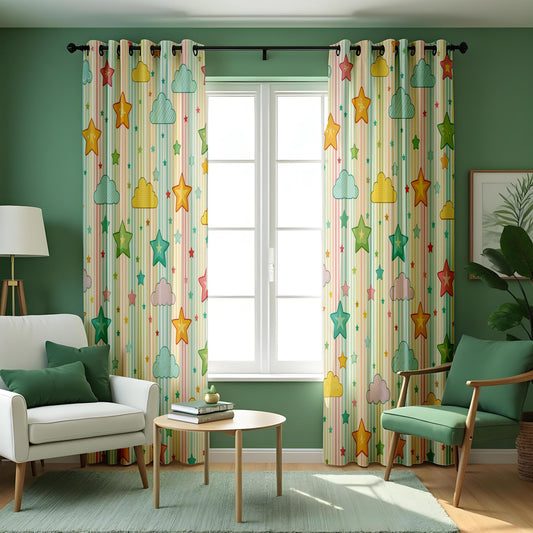 Star and Cloud Kids Curtains, Colorful Nursery Drapes
