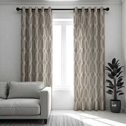 Beige Brushstroke Curtains, Neutral Geometric Drapes