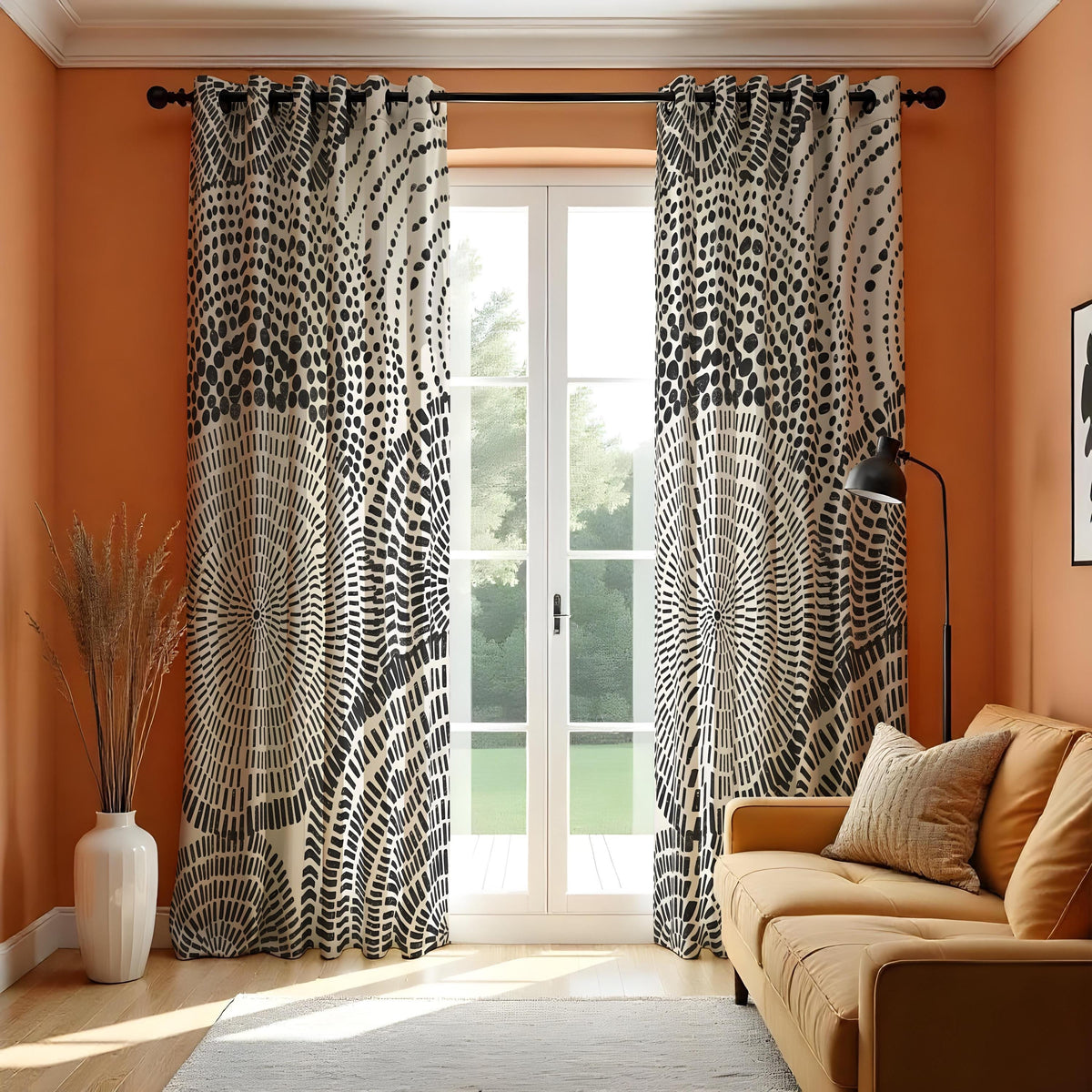 Black and White Circle Curtains, Monochrome Abstract Drapes