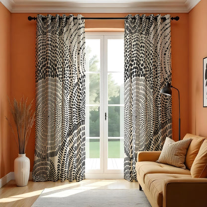 Black and White Circle Curtains, Monochrome Abstract Drapes