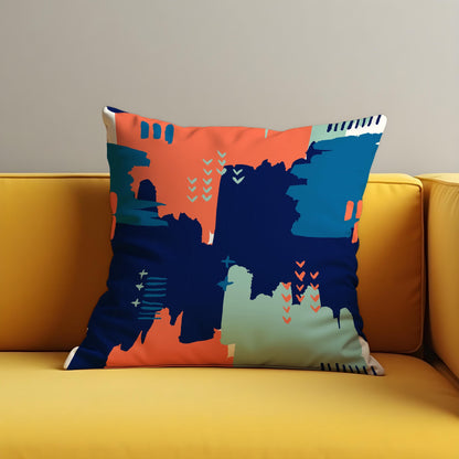 Bold Abstract Throw Pillow Cover, Coral & Teal Modern Cushion Case