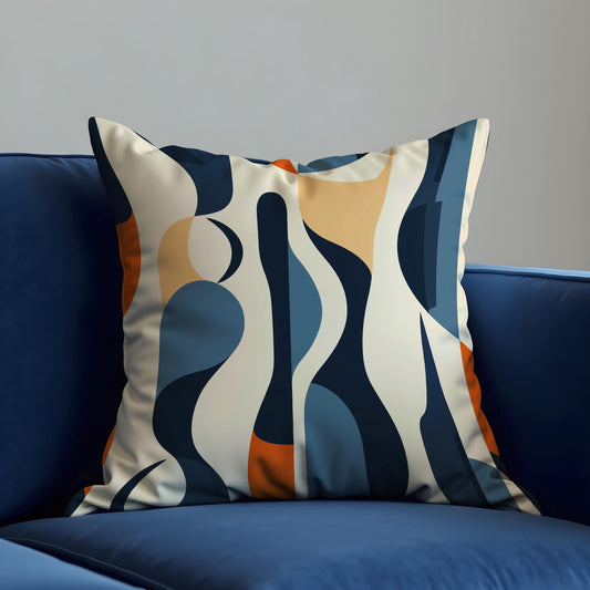 Abstract Wavy Lines Cushion Cover, Navy & Beige Throw Pillow Cover