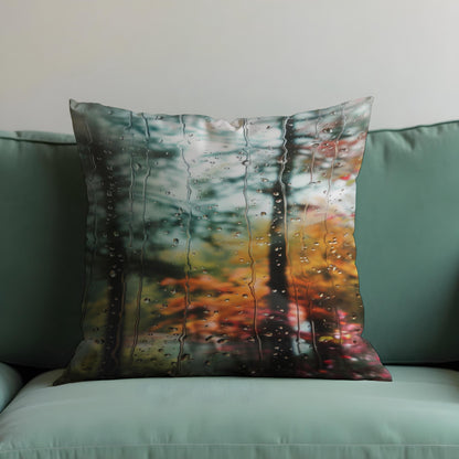 Rainy Window Forest Cushion Cover, Moody Autumn Throw Pillow Cover