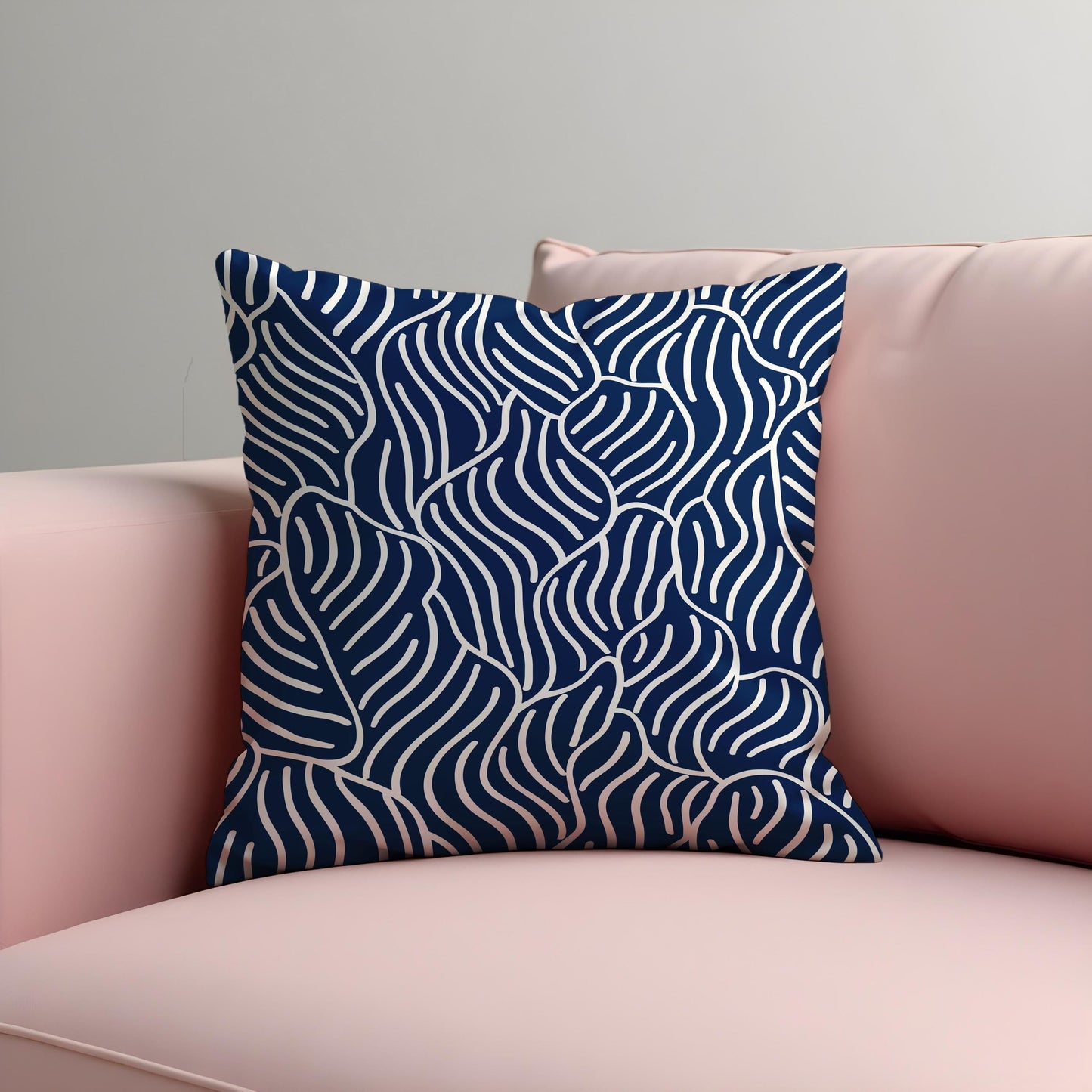 Navy Blue and White Cushion Cover, Abstract Wave Pattern Pillow Case