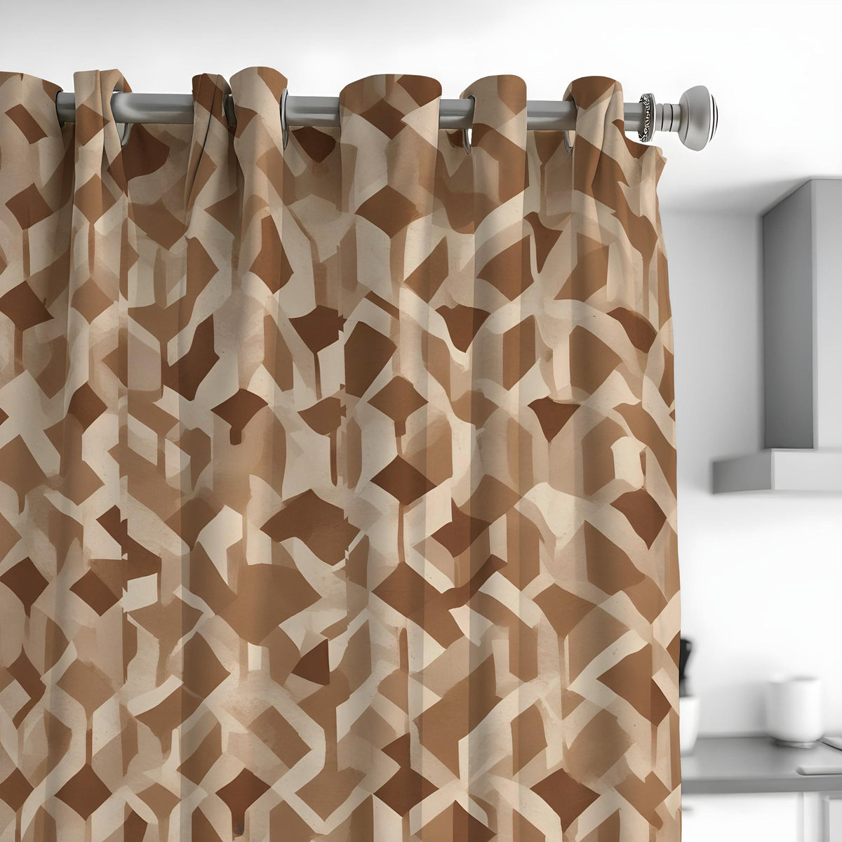 Brown Geometric Curtains, Modern Pattern Custom Drapes