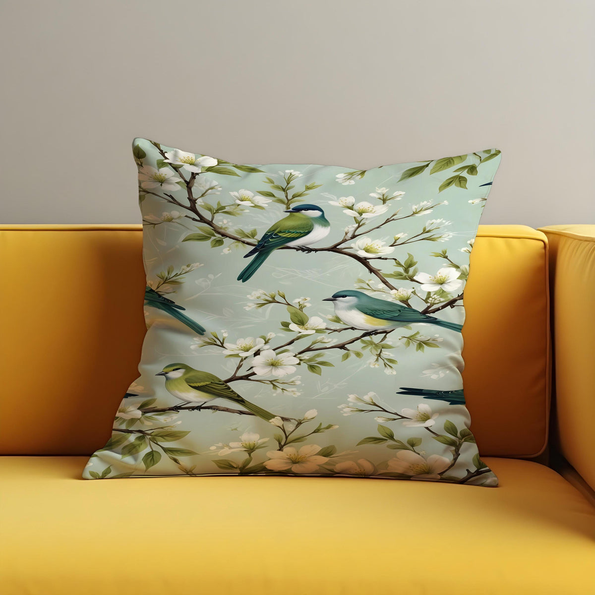 Bird Print Cushion Cover, Botanical Throw Pillow Case