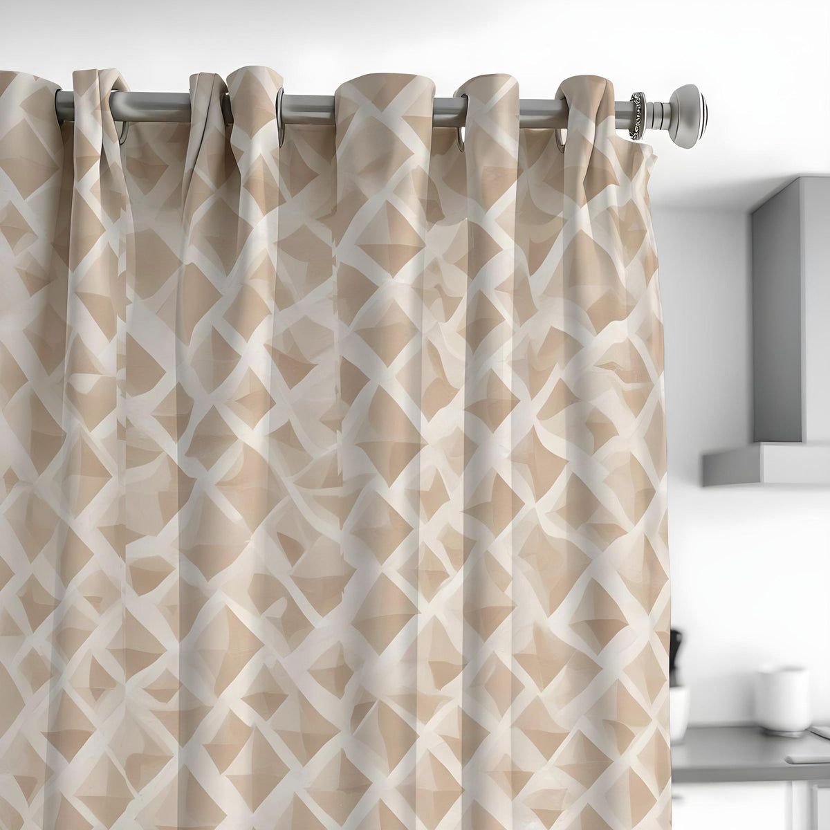 Beige Wavy Geometric Curtains, Neutral Modern Drapes