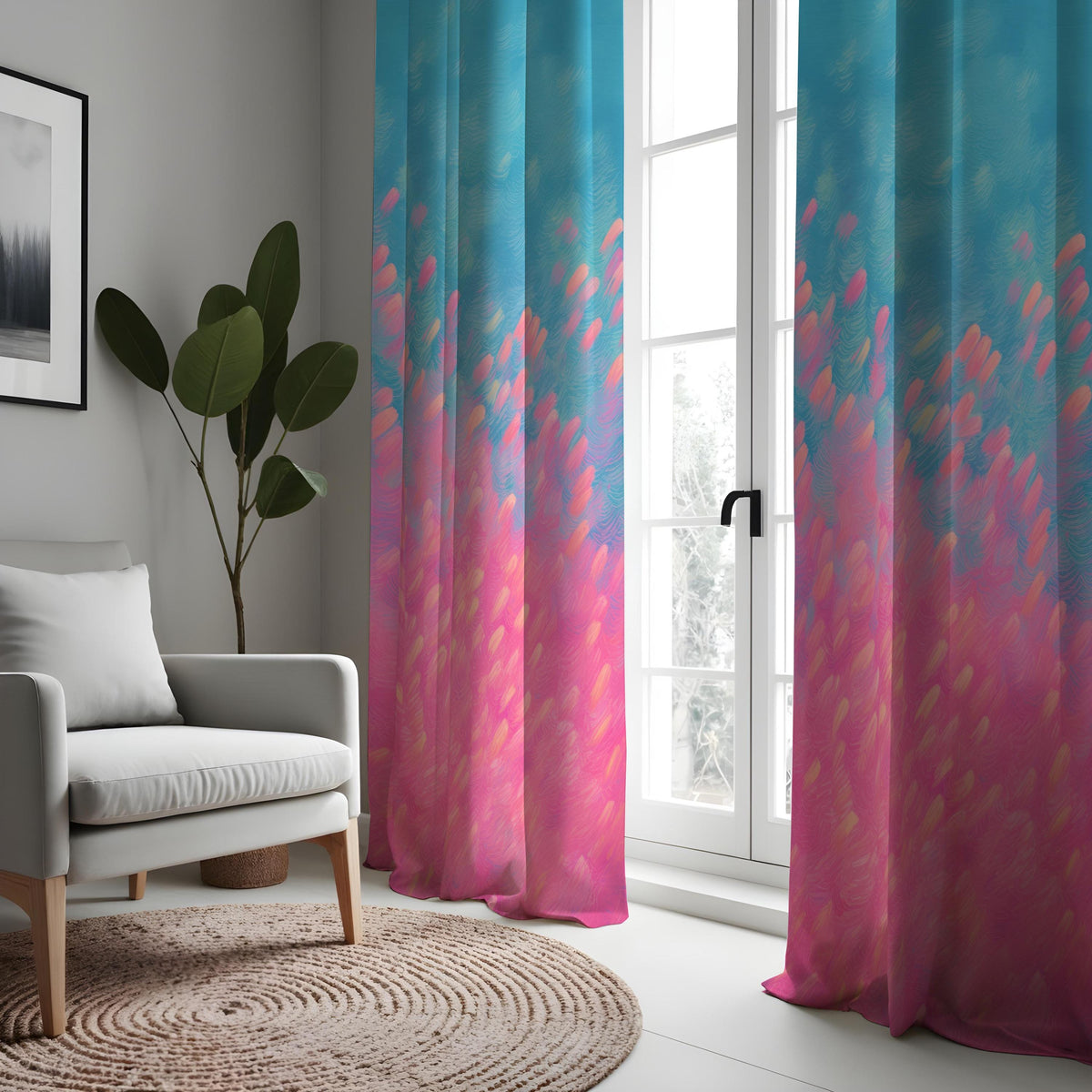 Pink Blue Ombre Curtains, Gradient Abstract Window Drapes