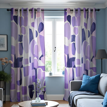 Purple Abstract Geometric Curtains, Modern Art Drapes