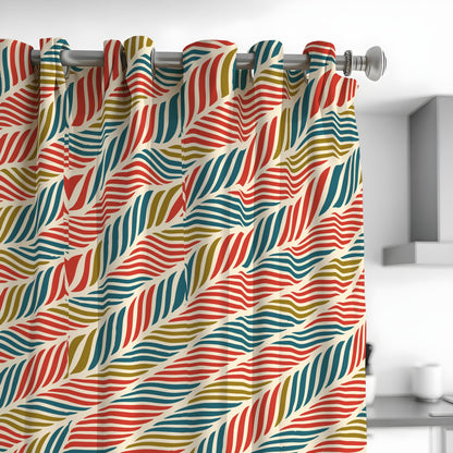Colorful Retro Stripe Curtains, Multicolor Custom Drapes