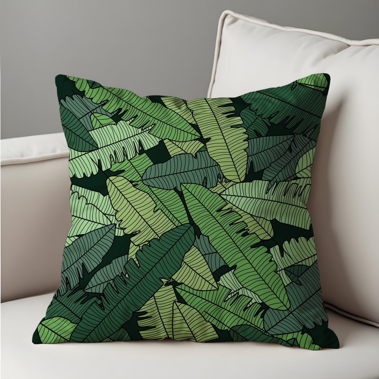 Tropical Banana Leaf Cushion Cover, Bold Green Jungle Pillow Cover
