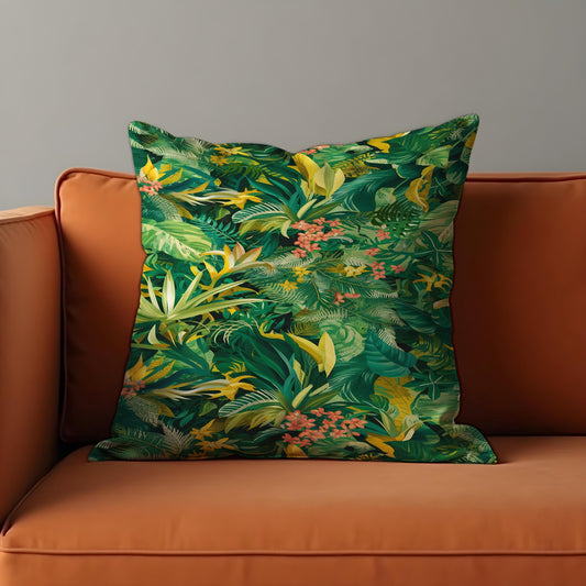 Green Jungle Leaf Cushion Cover, Tropical Pillow Case