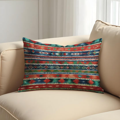 Boho Tribal Aztec Cushion Cover, Colorful Ethnic Print Pillow Case