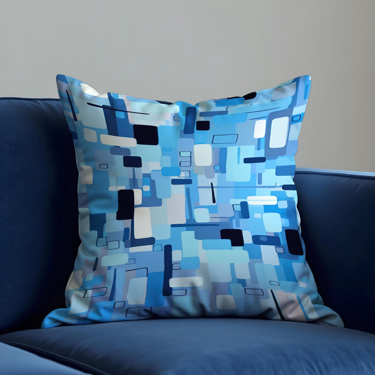 Blue Abstract Geometric Throw Pillow Cover, Modern Cushion Case