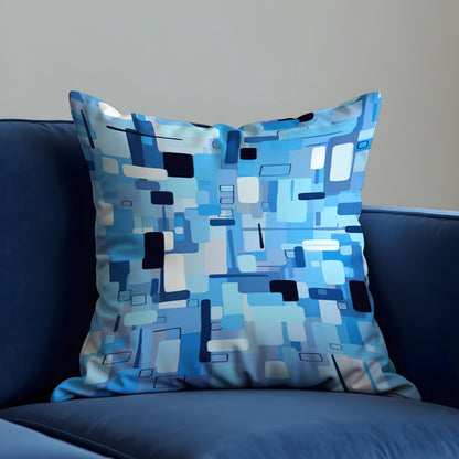 Blue Abstract Geometric Throw Pillow Cover, Modern Cushion Case