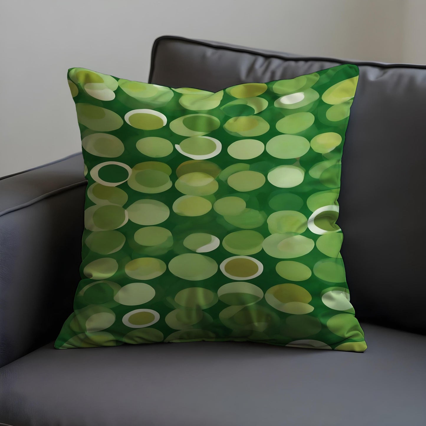 Green Polka Dot Cushion Cover, Playful Abstract Circle Pillow Case