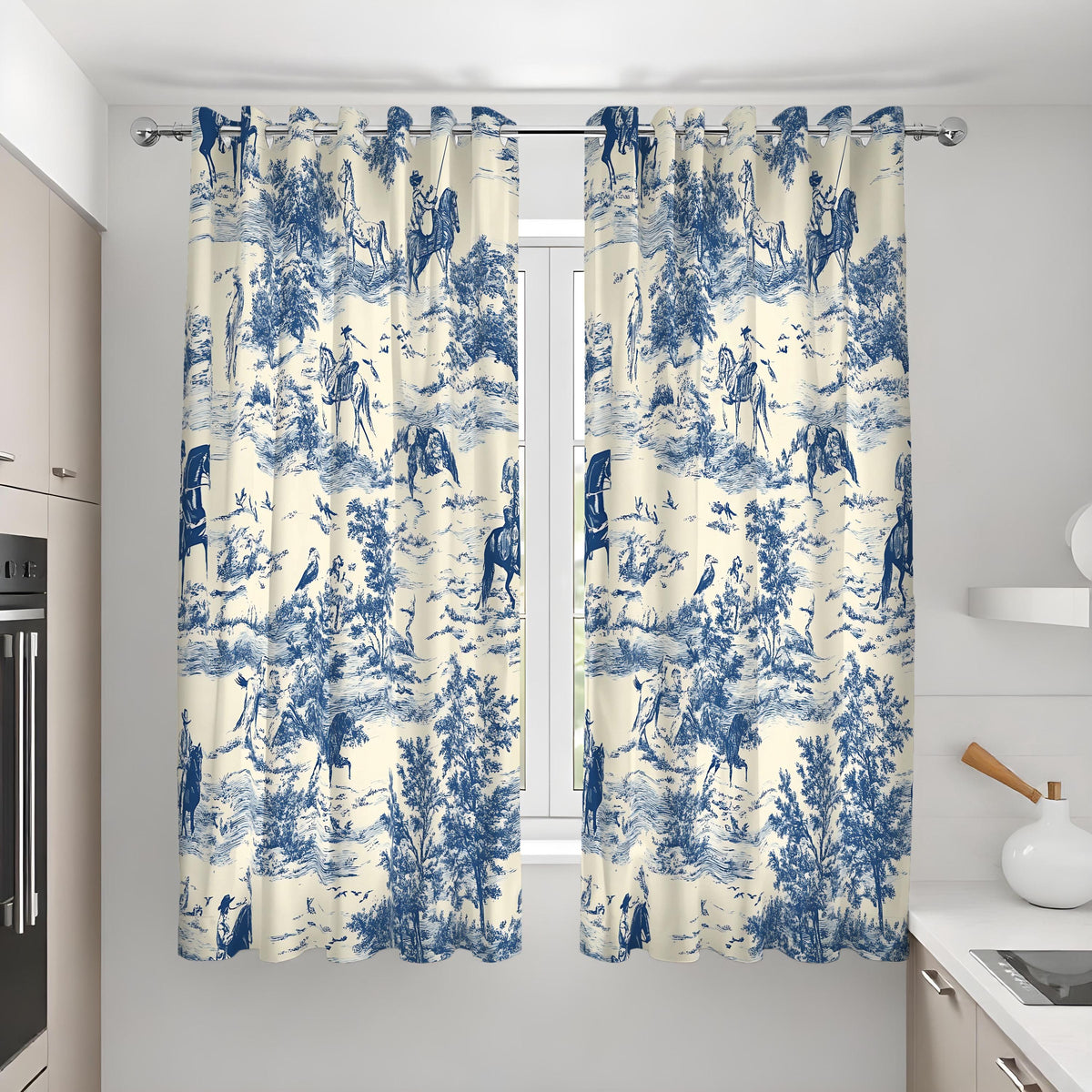 Blue Toile Curtains, French Country Pastoral Scene Drapes