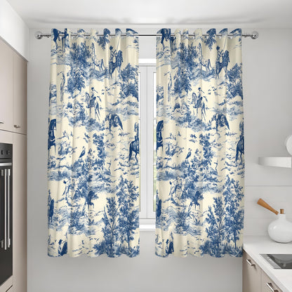 Blue Toile Curtains, French Country Pastoral Scene Drapes