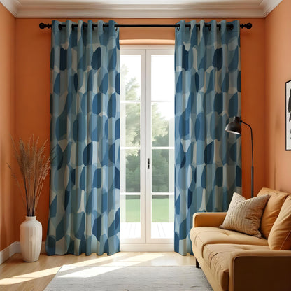 Blue Abstract Circle Curtains, Modern Geometric Drapes