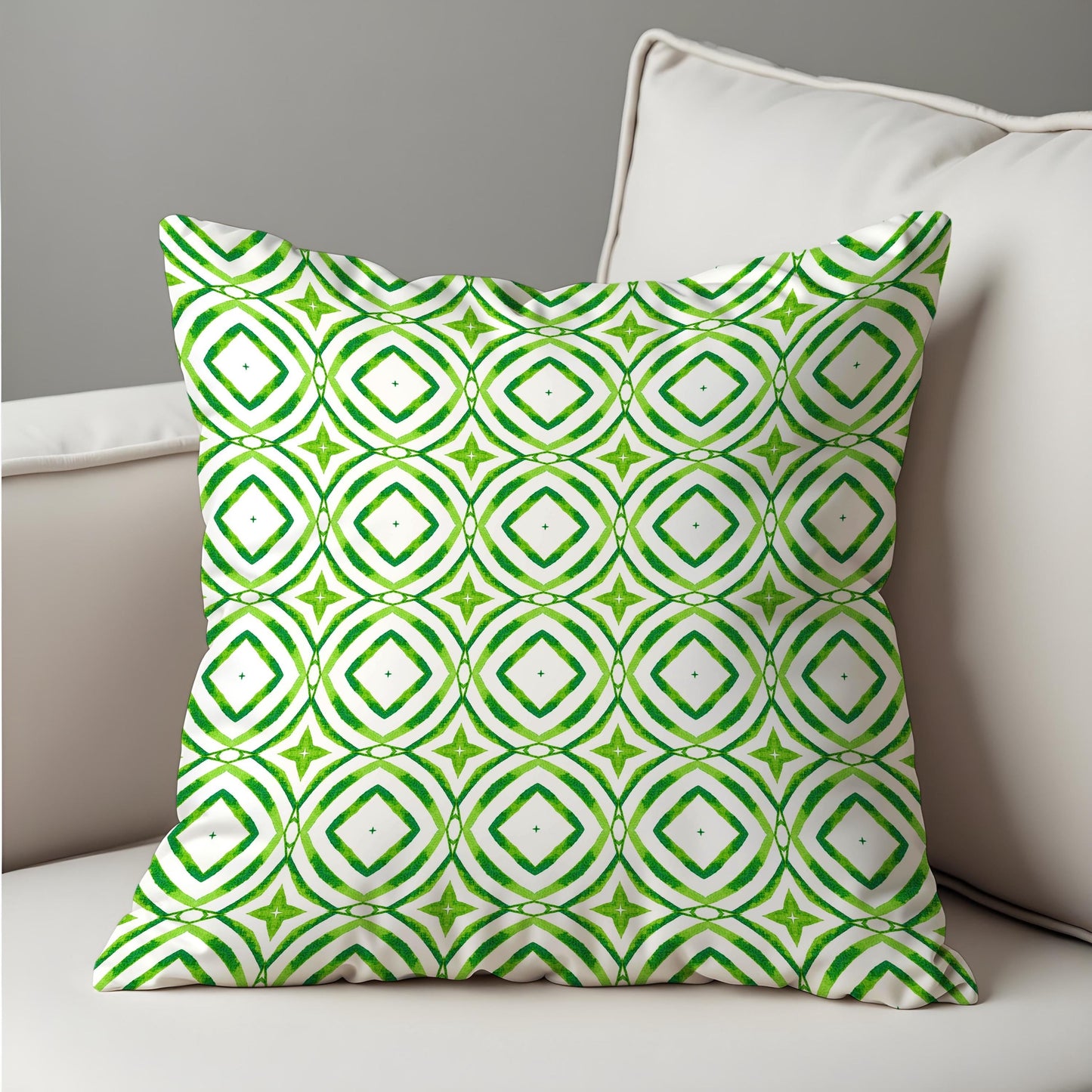 Green Geometric Cushion Cover, Modern Retro Throw Pillow Cover