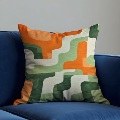 Retro Geometric Cushion Cover, Orange Abstract Wave Pattern Pillow Case