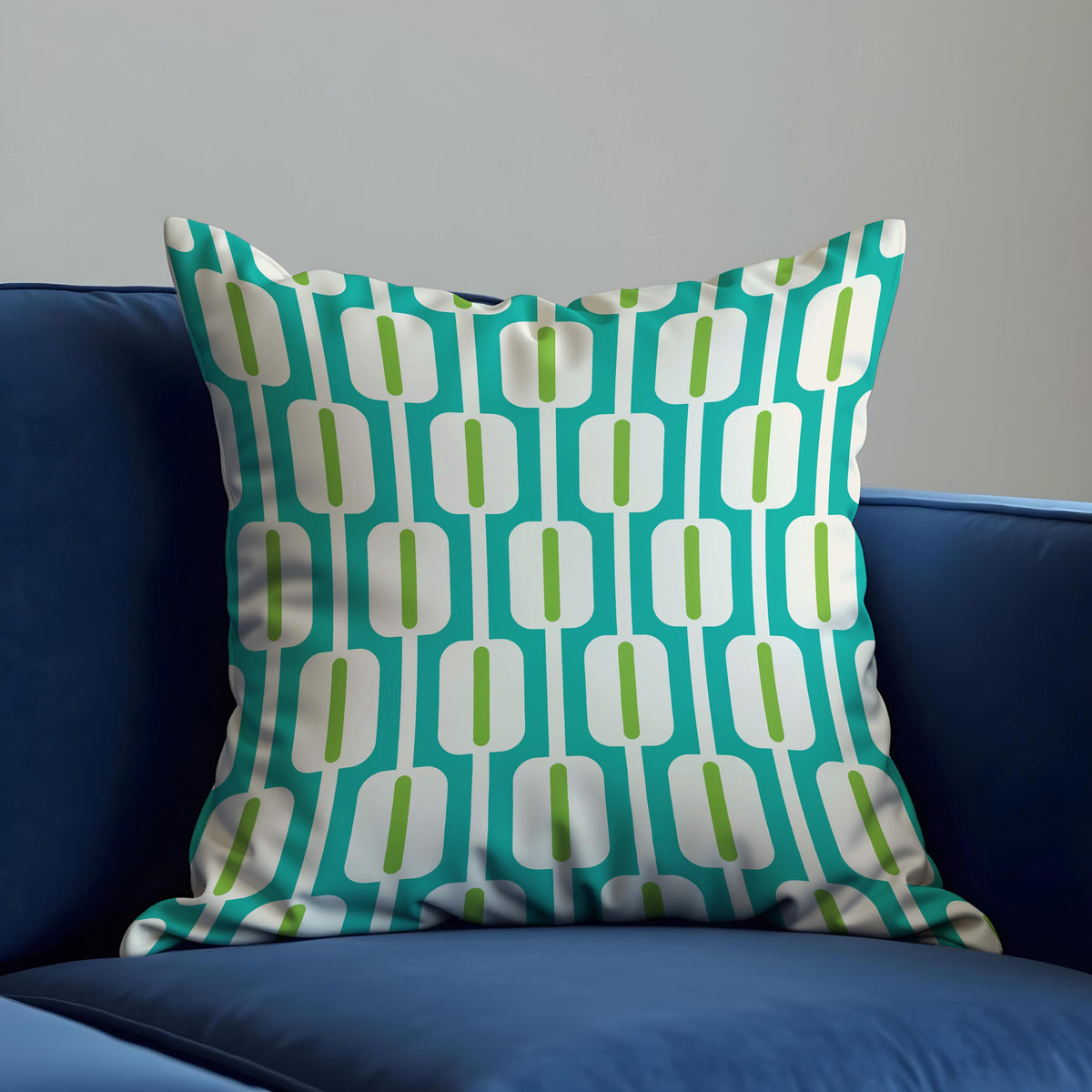 Teal Mid Century Cushion Cover, Retro Pillow Case