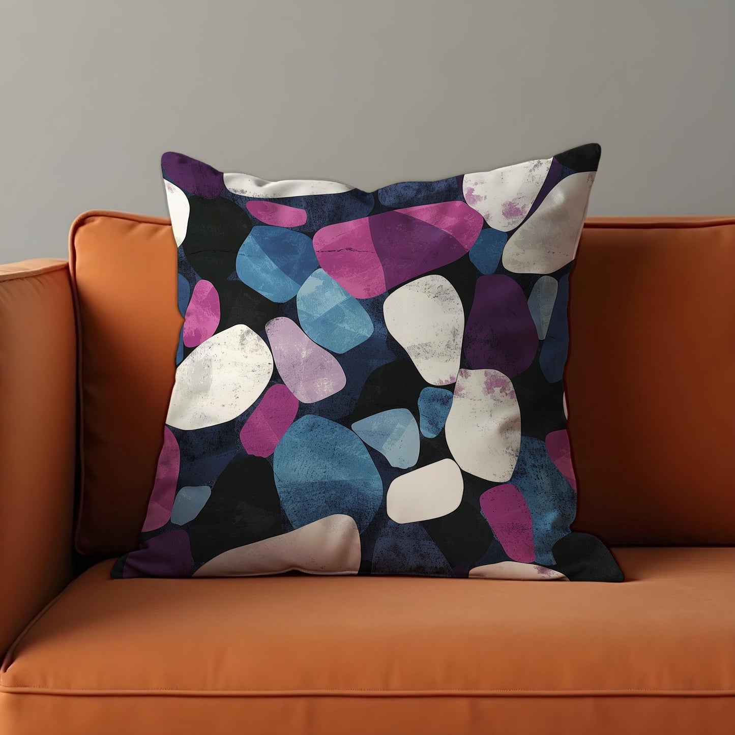 Abstract Pebble Cushion Cover, Purple & Blue Bold Rock Pillow Cover