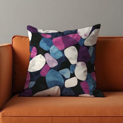 Abstract Pebble Cushion Cover, Purple & Blue Bold Rock Pillow Cover