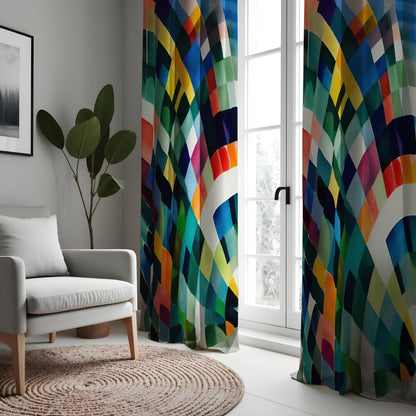 Rainbow Geometric Curtains, Colorful Abstract Window Drapes