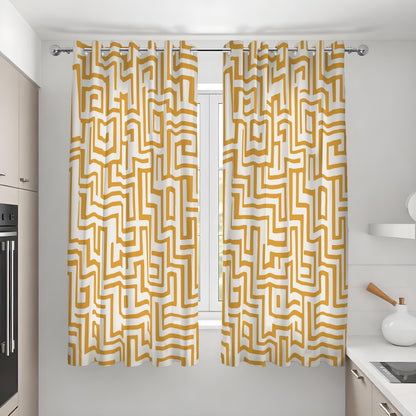 Mustard Yellow Maze Curtains, Abstract Geometric Drapes