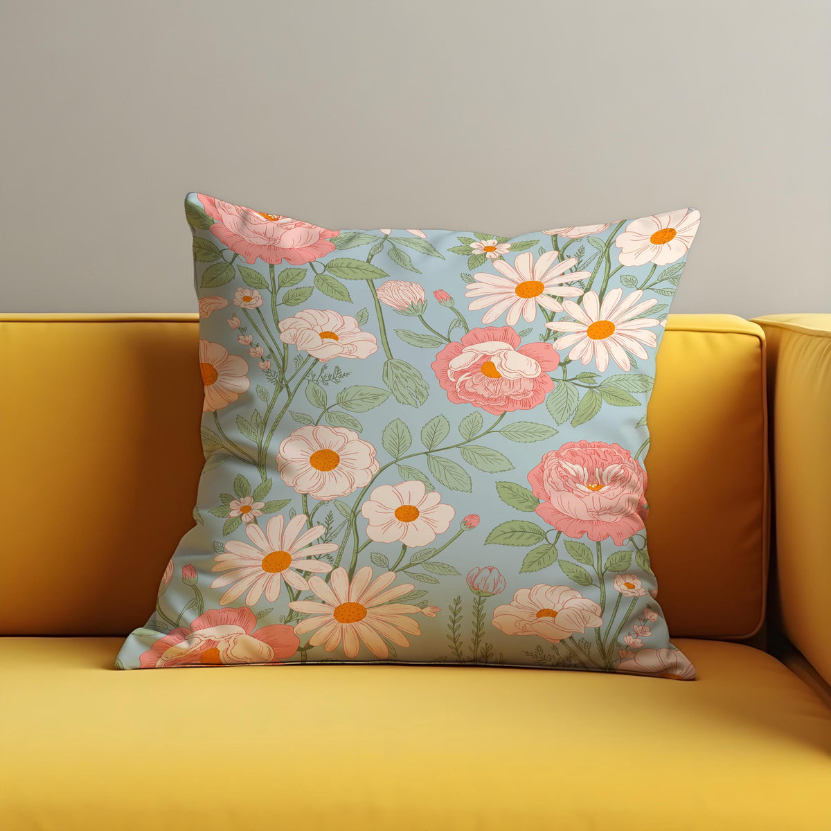 Blue Daisy Rose Cushion Cover, Floral Pillow Case