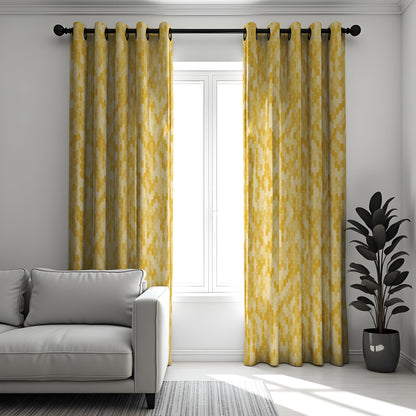 Yellow Honeycomb Curtains, Hexagon Geometric Window Drapes