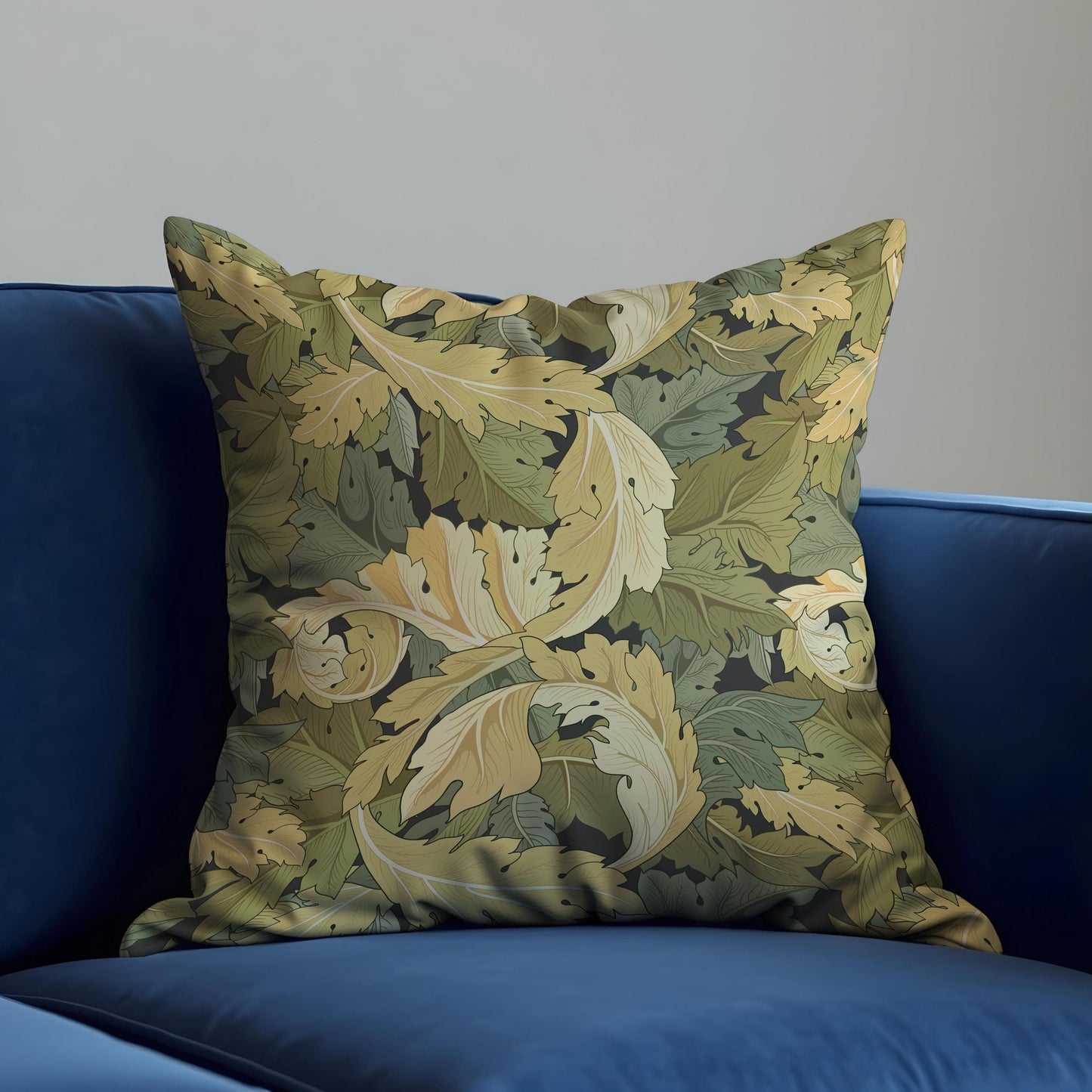 Mustard Leaf  Cushion Cover, Autumn Botanical Scroll Pillow Cover
