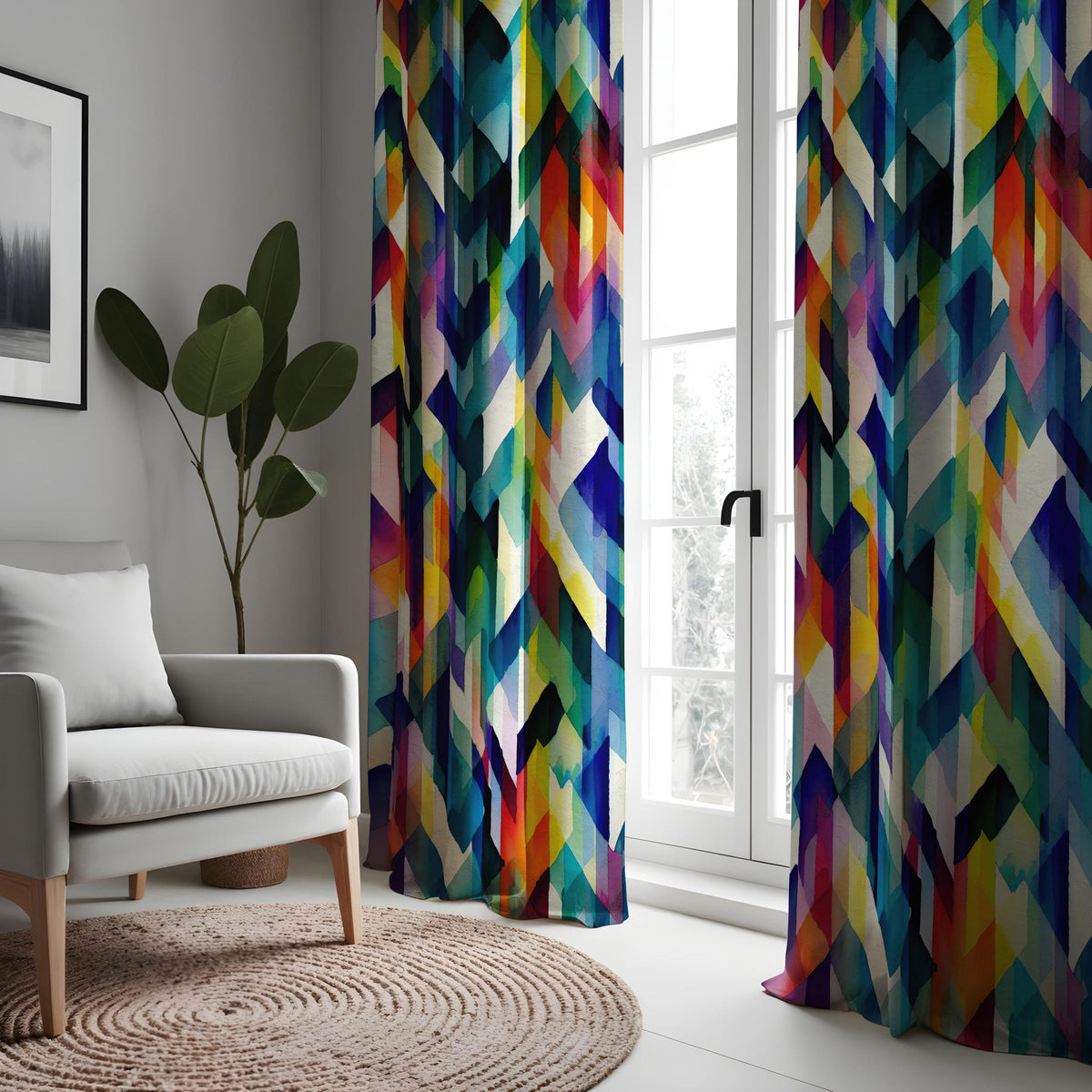 Rainbow Chevron Curtains, Colorful Abstract Geometric Drapes