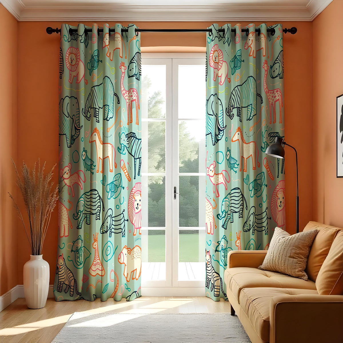 Colorful Safari Animal Kids Curtains, Jungle Nursery Drapes