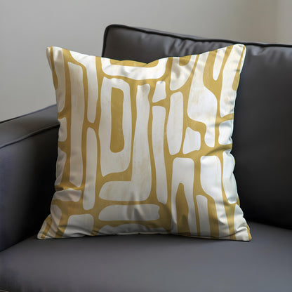 Modern Abstract Cushion Cover, Mustard Yellow Organic Line Pillow Case